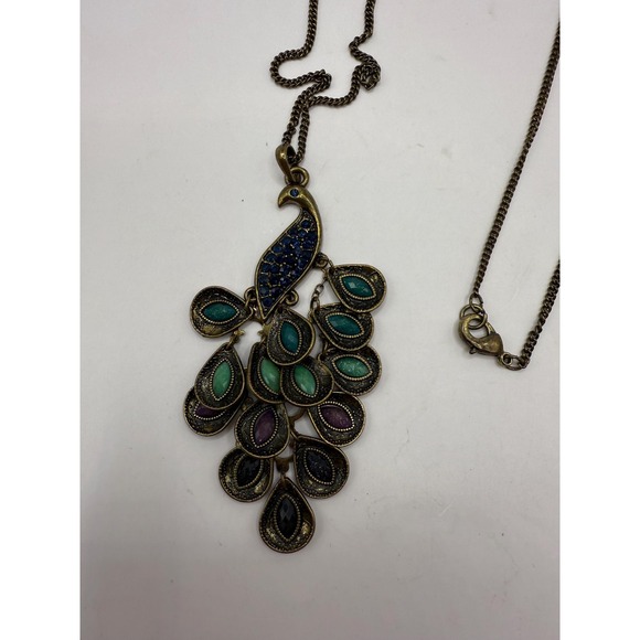 Vintage Peacock Pendant Necklace – Gold Tone Statement Jewelry - Picture 6 of 7